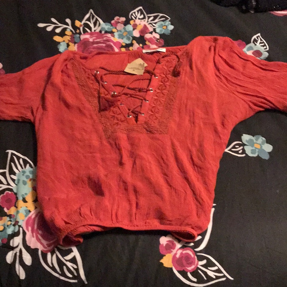 Loose long sleeve blouse with laces,netting